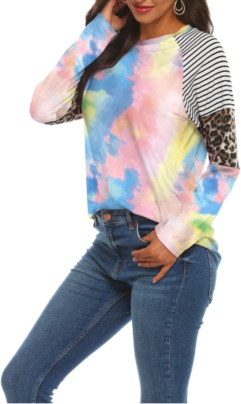 woobles Womens Sweatshirts for Ladies Tie Dye Printed Embroidery Collar Tunic Gradient Blouses Long Sleeve Pullovers - Image 2